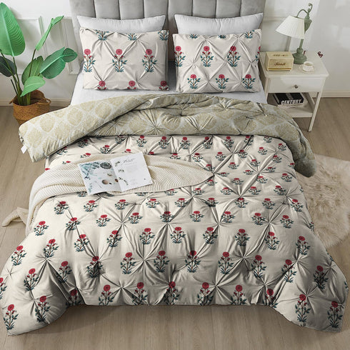 The White Moss Hannah Reversible Print Pinch Pleat AC Comforter With 2 Pillow Cover